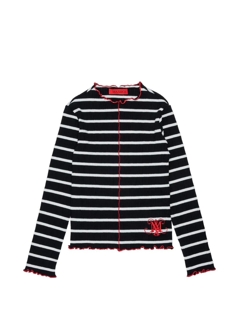 MAX&Co. Kids striped lettuce-trim T-shirt - Nero