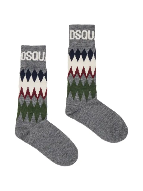 DSQUARED2 KIDS argyle-intarsia logo-knit socks