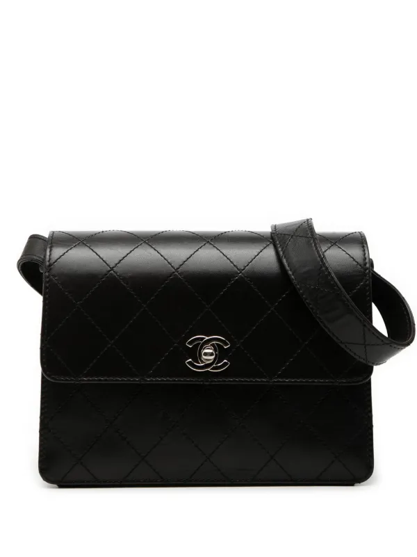 Chanel Pre-owned 1997-1999 CC Quilted Lambskin Flap Shoulder Bag in Black