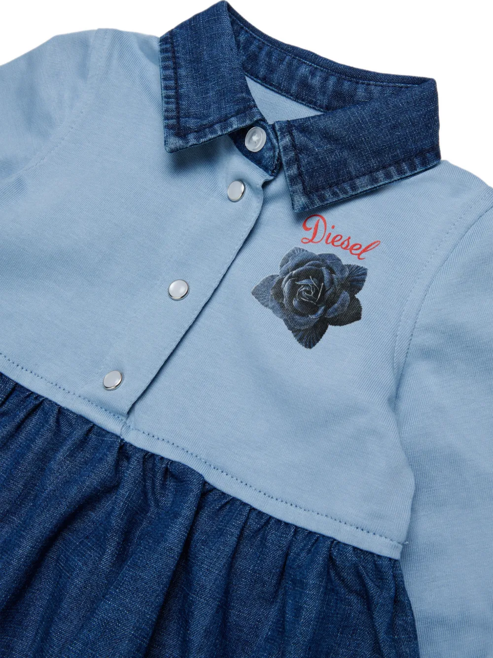 Diesel Kids Jurk met bloemenprint en spijkerkraag Blauw