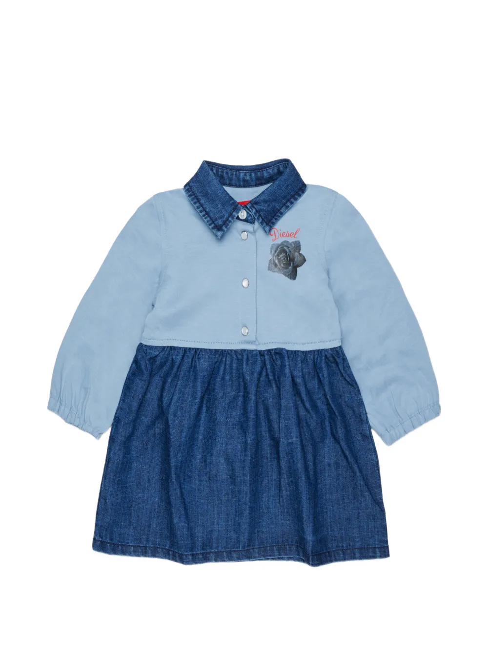 Diesel Kids Jeanskragen-Kleid mit Blumen-Print - Blau