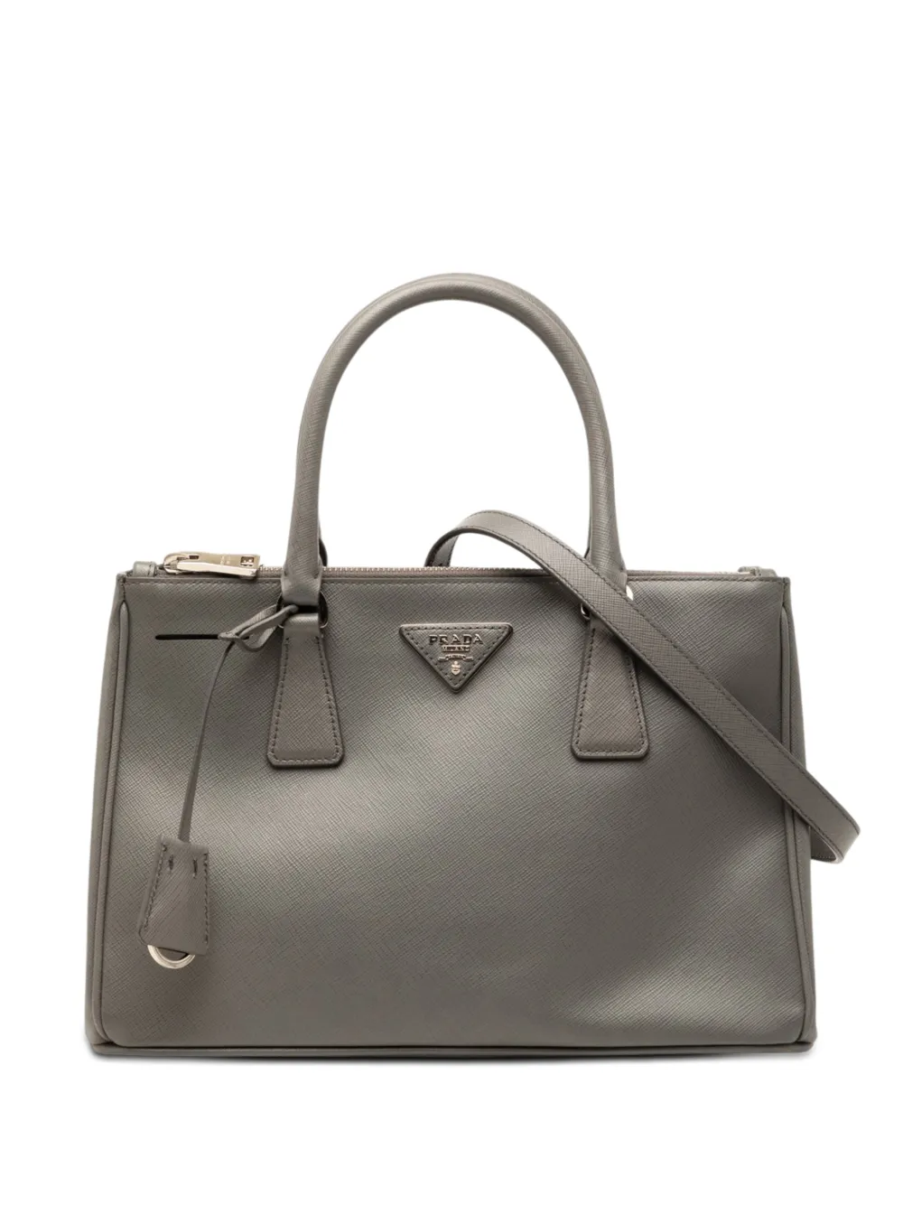 Prada 2010-2026 mittelgroße Saffiano Lux Galleria Double Zip Satchel-Tasche in Grau Saffiano-Leder