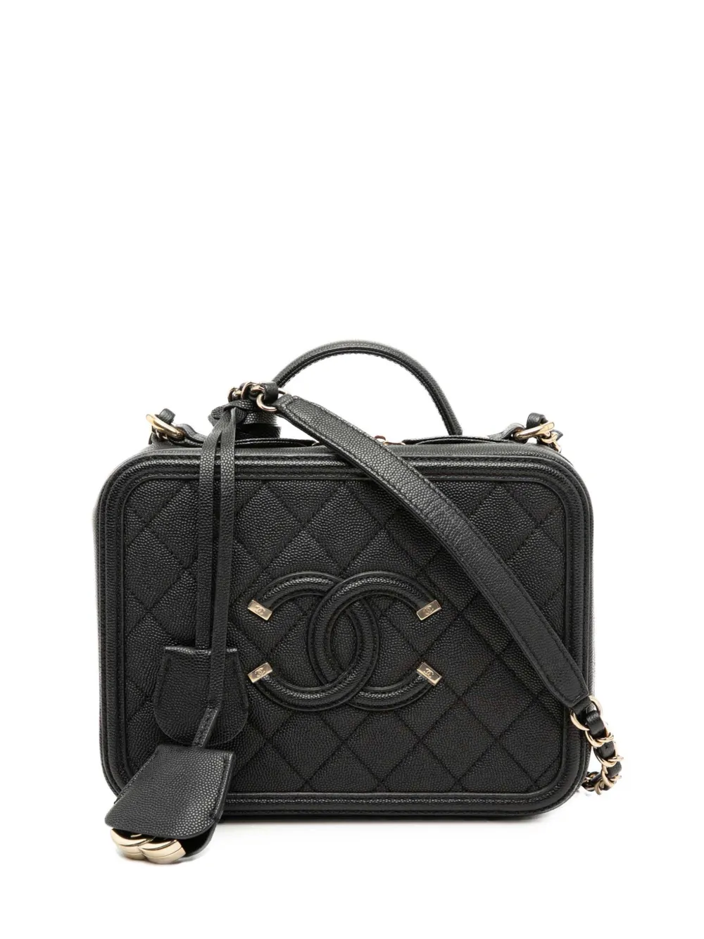CHANEL Pre-Owned 2019 Medium Caviar CC Filigree Vanity Case satchel - Nero