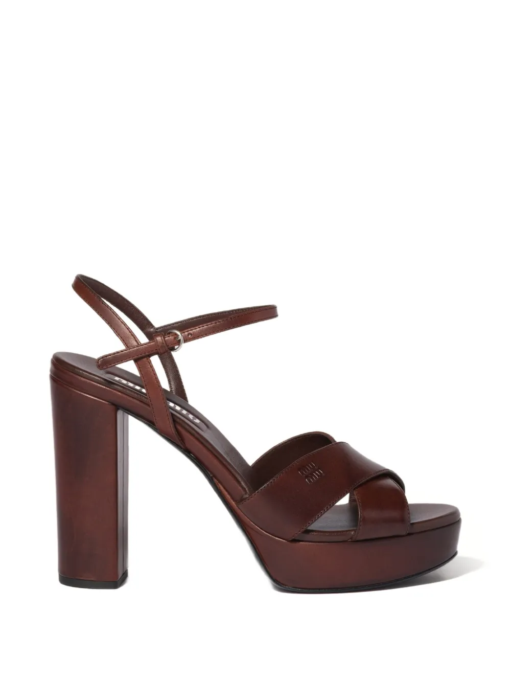 Miu Leren sandalen met plateauzool Bruin