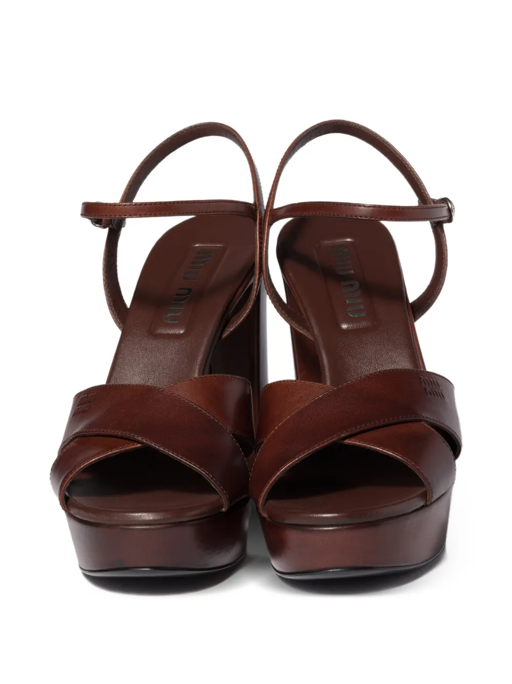 Miu Leren sandalen met plateauzool Bruin