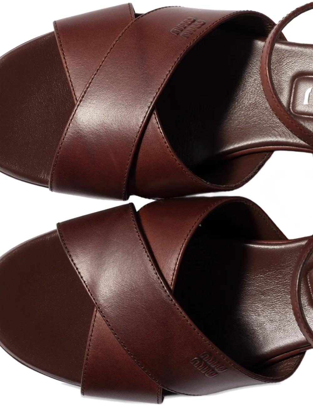 Miu Leren sandalen met plateauzool Bruin