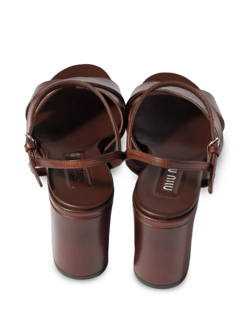 Miu Leren sandalen met plateauzool Bruin