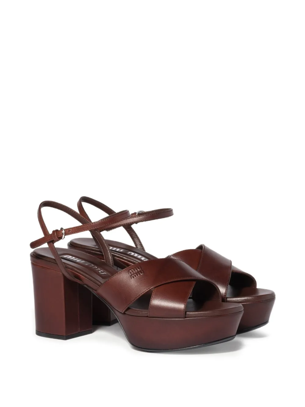 Miu Leren sandalen met plateauzool Bruin