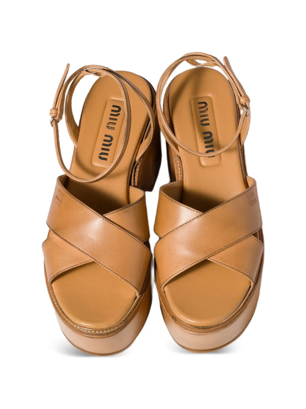 Miu Leren sandalen met plateauzool Bruin