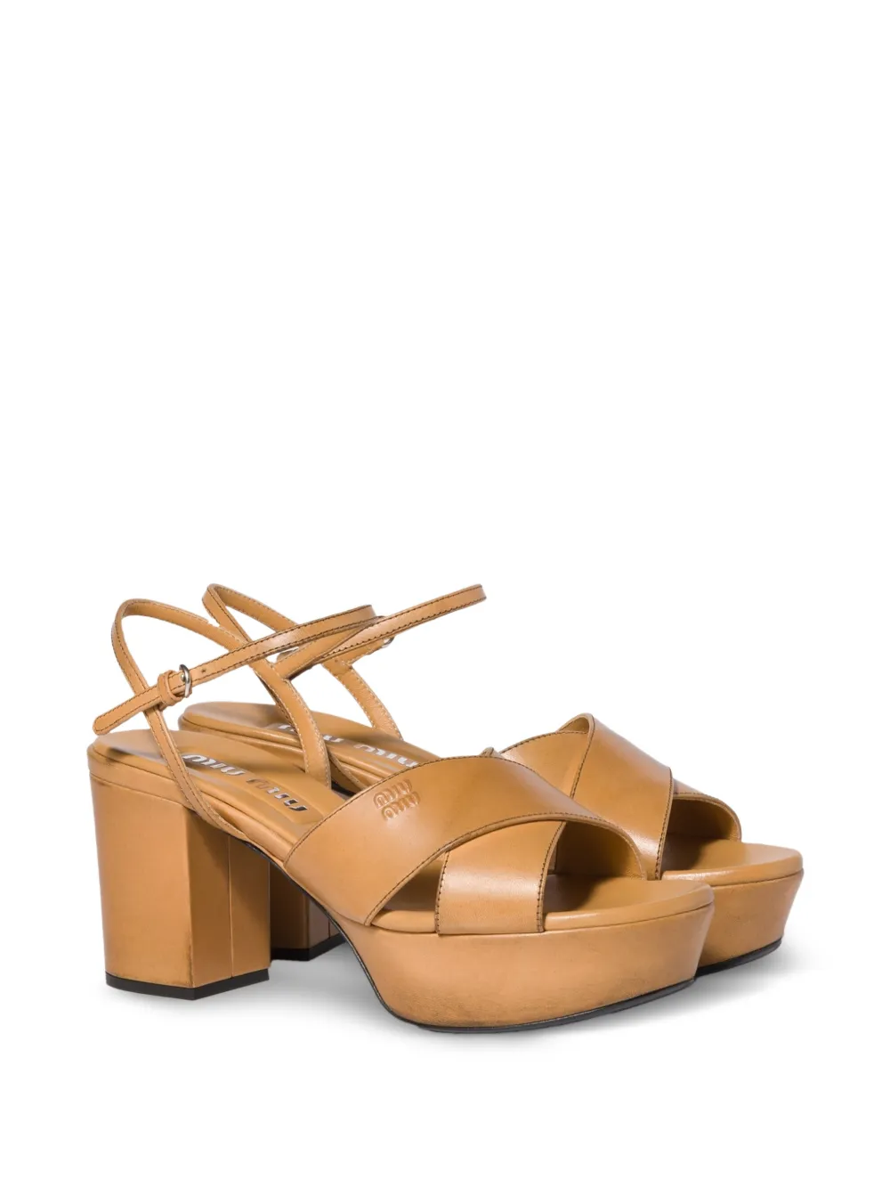 Miu Leren sandalen met plateauzool Bruin