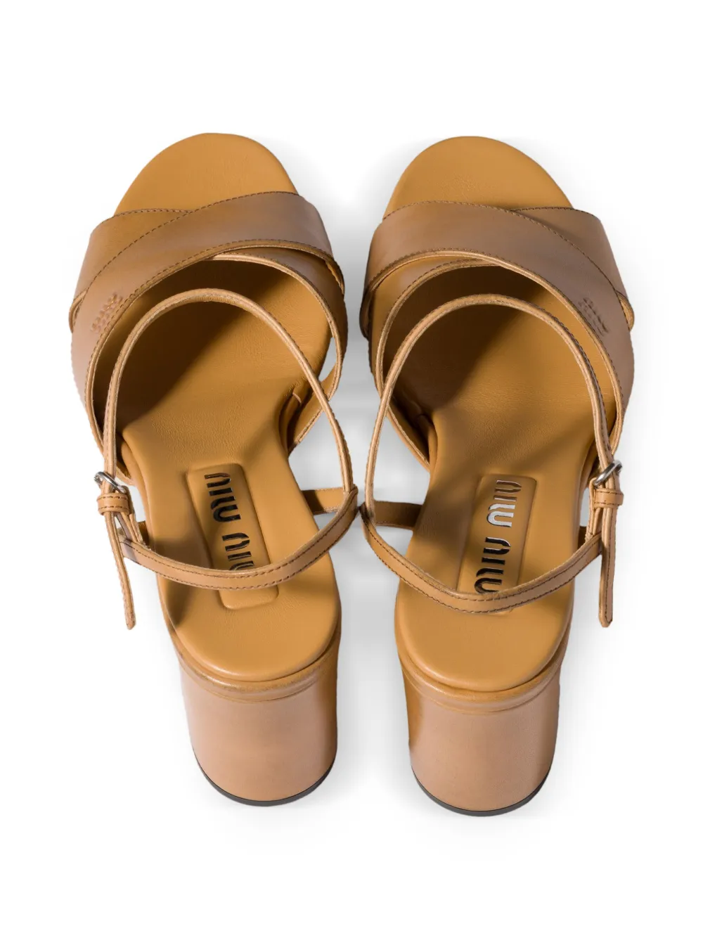 Miu Leren sandalen met plateauzool Bruin