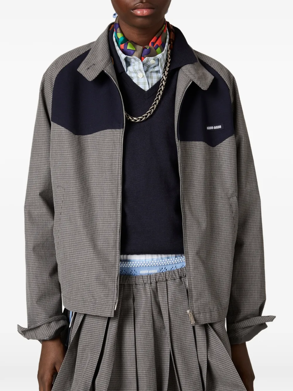 Miu Gingham geruit bomberjack Grijs