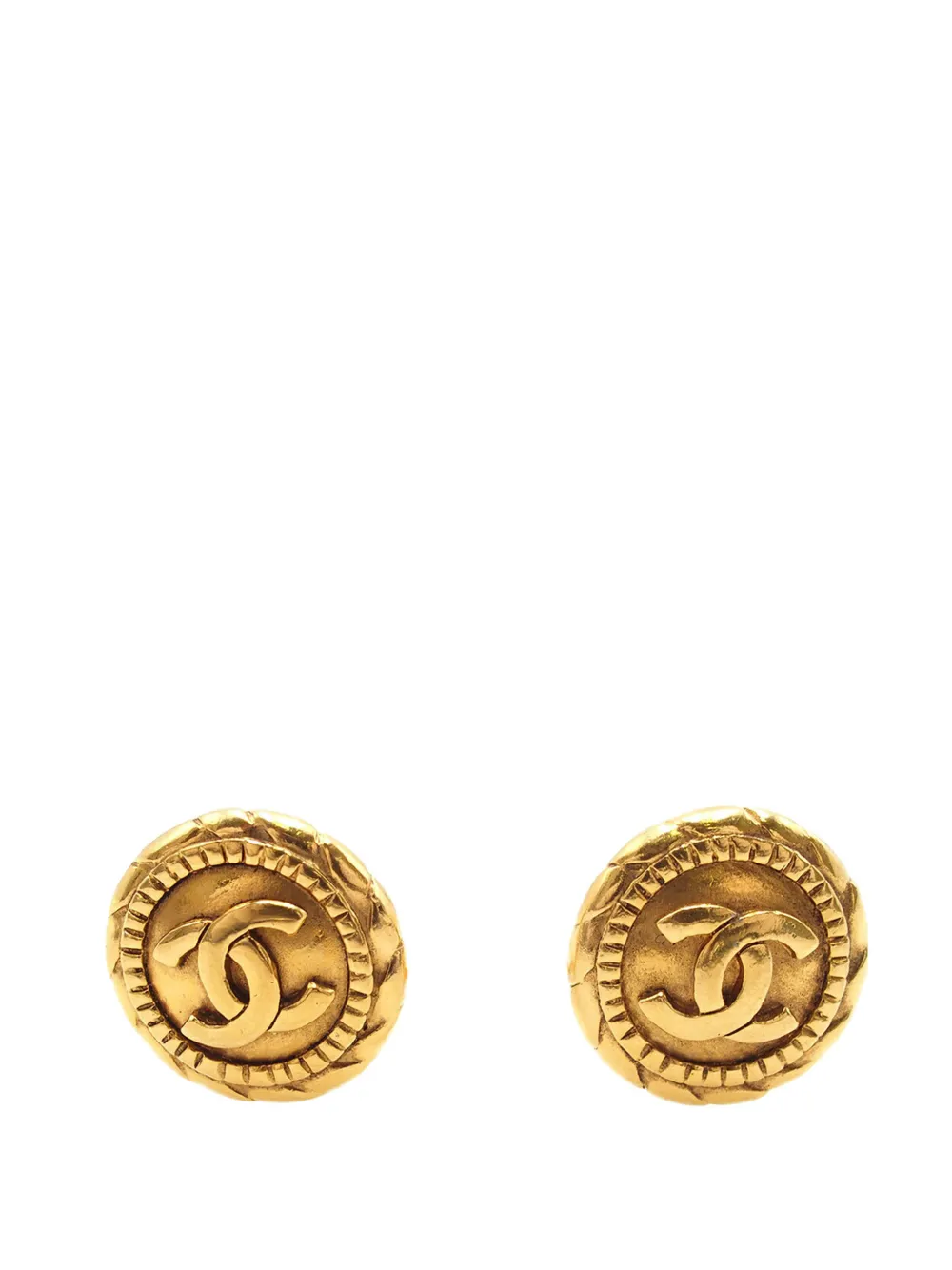 CHANEL Pre-Owned 1970-1980 CC Gold Plated Round Clip On Earrings costume earrings