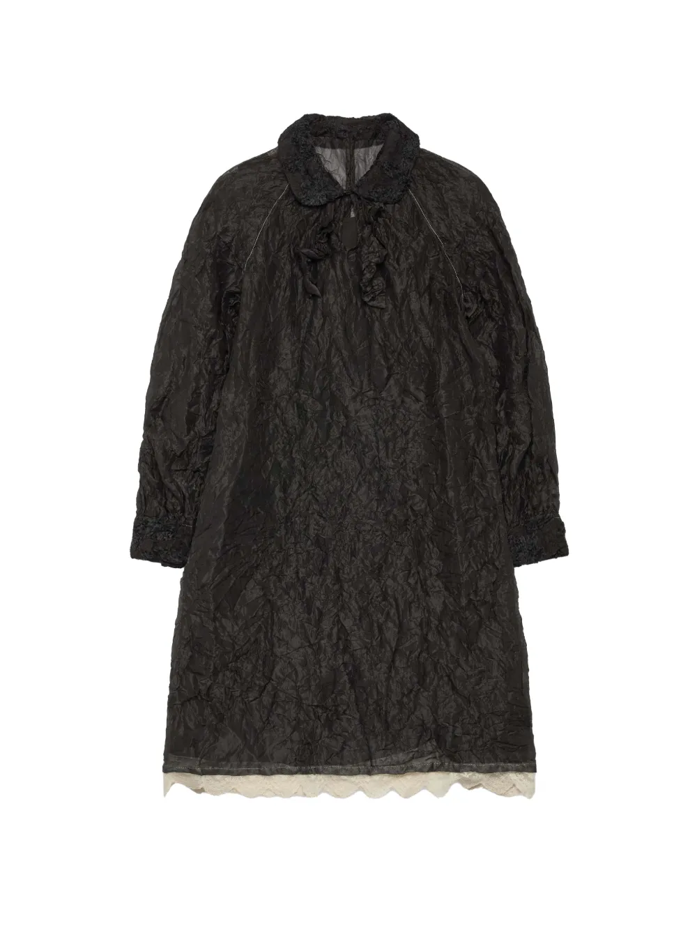 Renli Su crinkled lace-trim midi dress - Nero