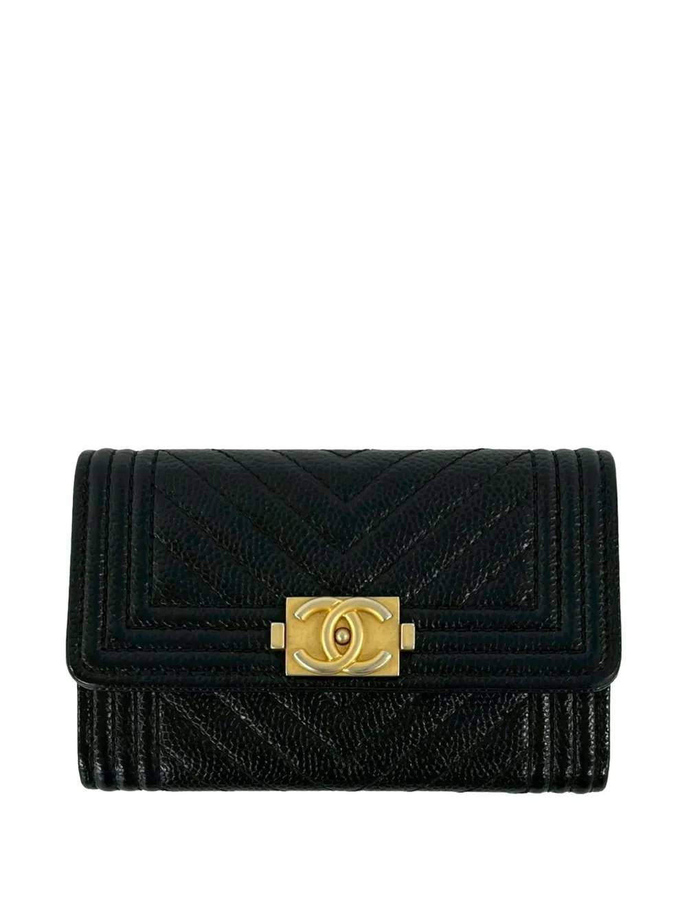 CHANEL Pre-Owned 2018 Chevron Caviar Boy card holder - Nero