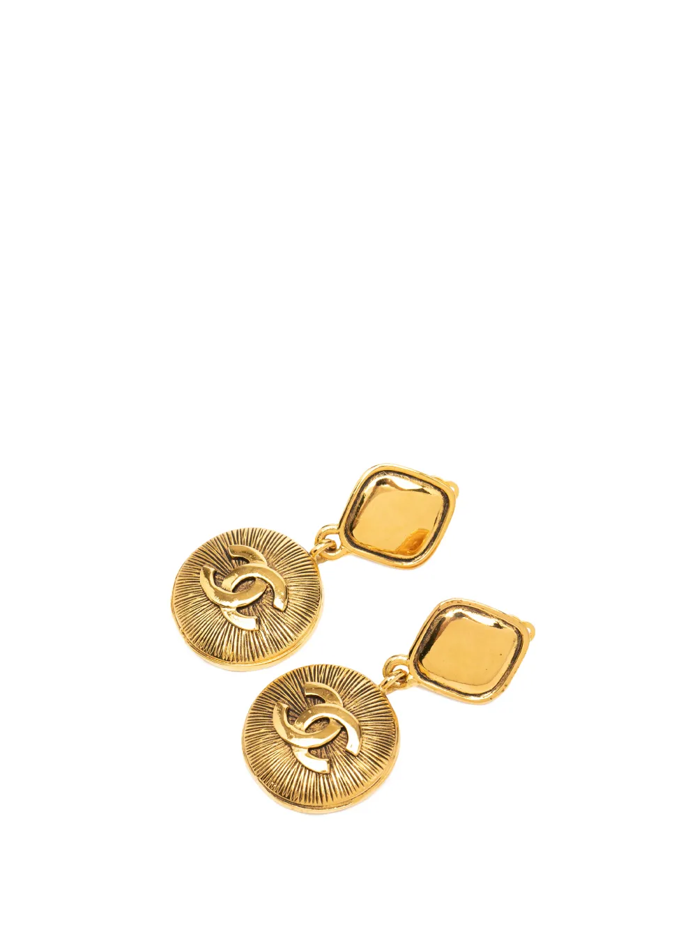 CHANEL Pre-Owned 1970-1980 CC Gold Plated Sunburst Drop Clip On Earrings costume earrings - Oro