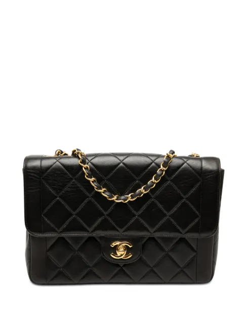 CHANEL Pre-Owned bolsa de hombro Border Single Flap mediana de piel de cordero capitonada con logo CC 1994-1996