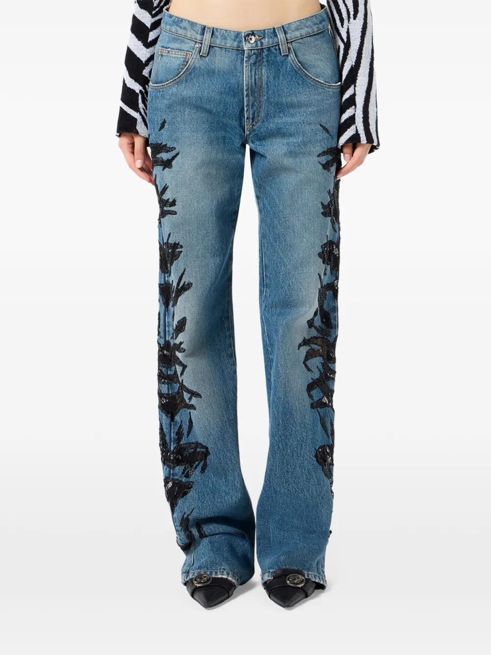 Blumarine Regular-fit jeans met geborduurde zebra Blauw