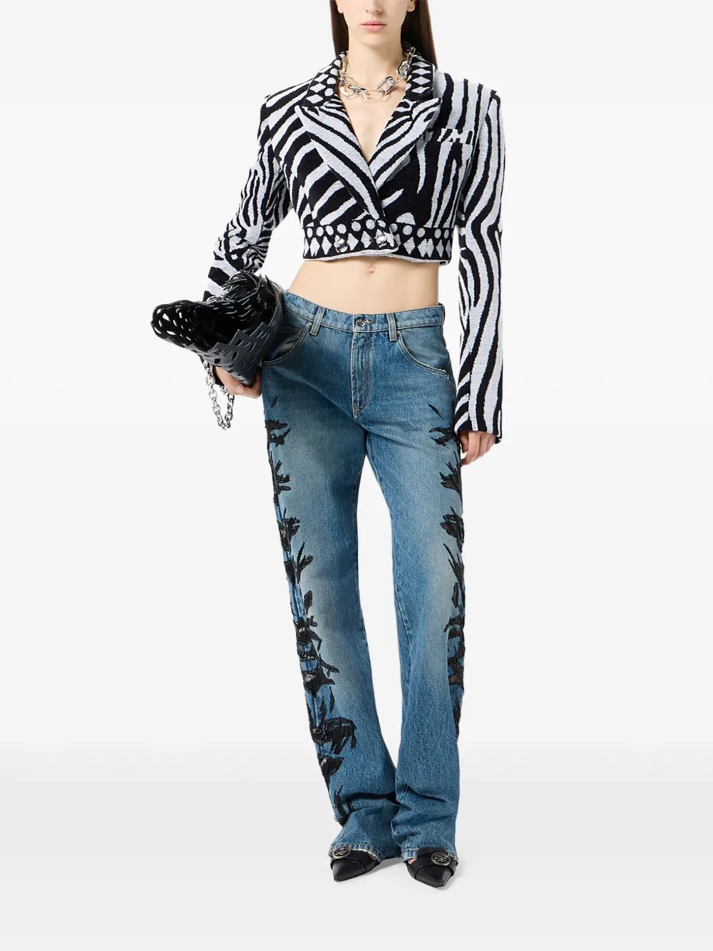 Blumarine Regular-fit jeans met geborduurde zebra Blauw