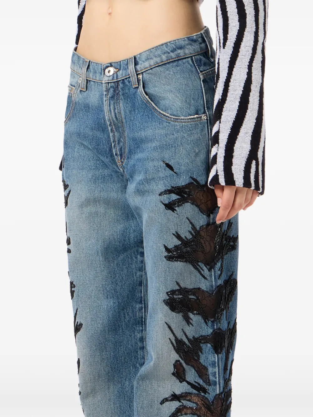 Blumarine Regular-fit jeans met geborduurde zebra Blauw