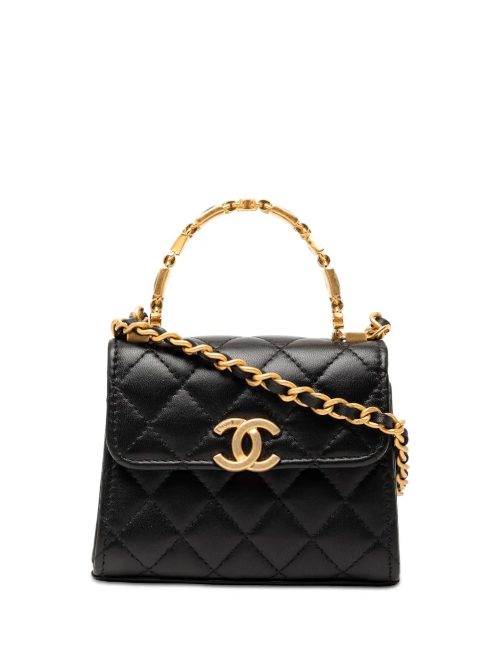 CHANEL Pre-Owned 2021-2026 Mini CC Quilted Lambskin Enamel Top Handle Bag satchel - Black