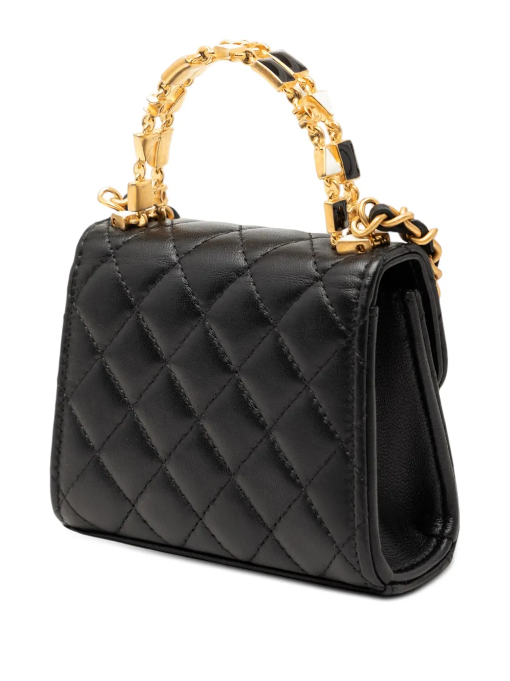  Chanel Pre-owned Bolso Satchel Mini De Piel De Borrego Esmaltado Y Acolchado Con Logo Cc Y Asa Superior 2021-2026 - Negro 