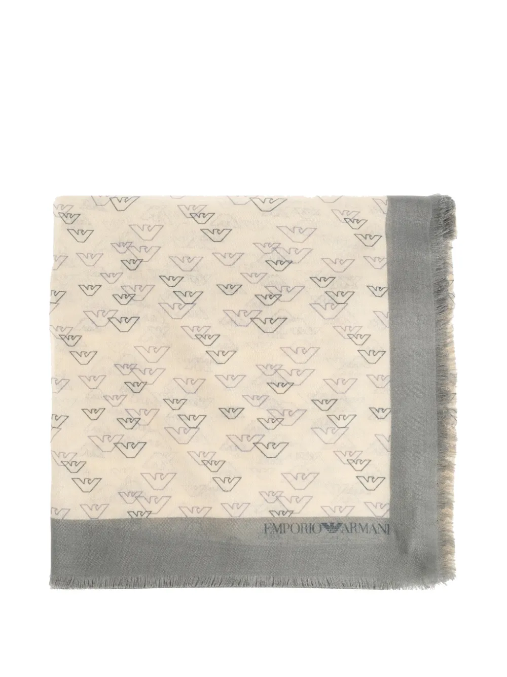 Emporio Armani monogram-print frayed scarf - Toni neutri