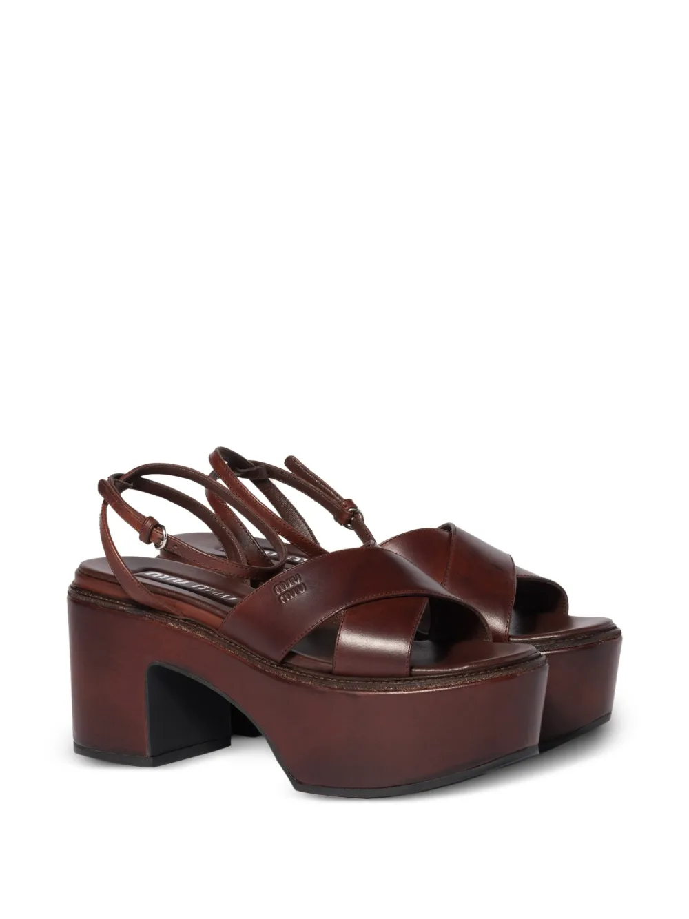Miu Leren sandalen met plateauzool Bruin