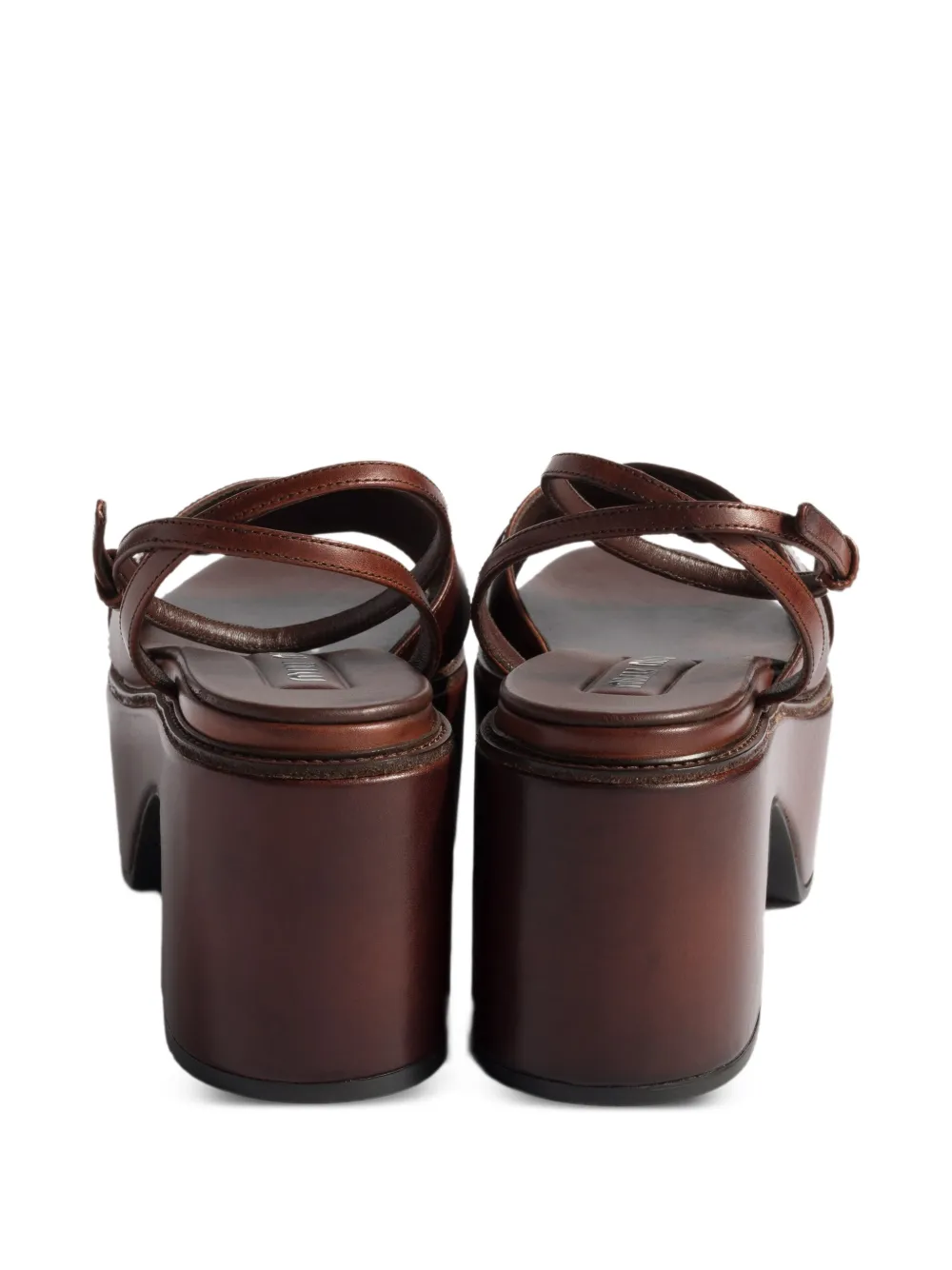 Miu Leren sandalen met plateauzool Bruin