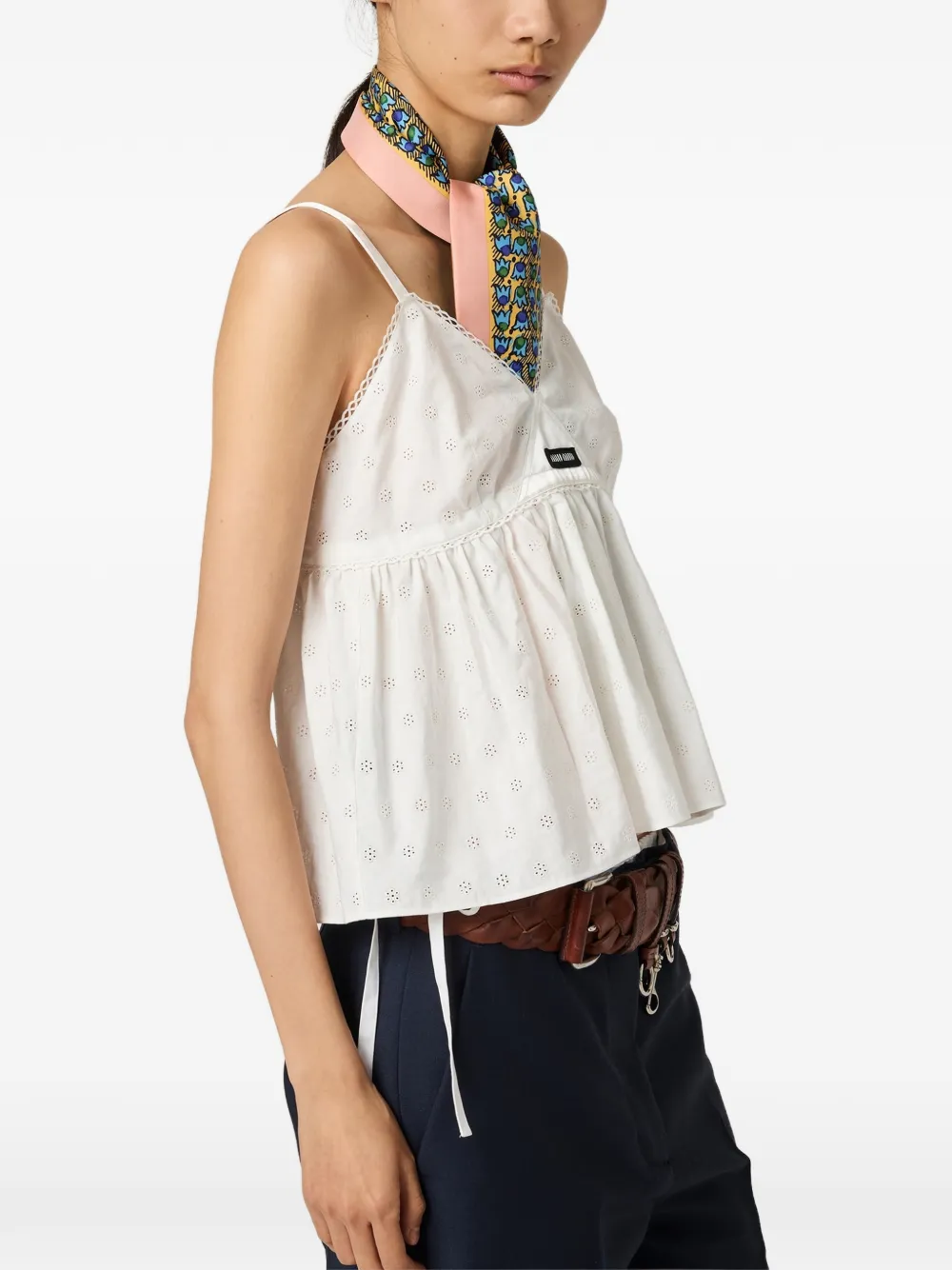 Miu Popeline top met ringlet Wit