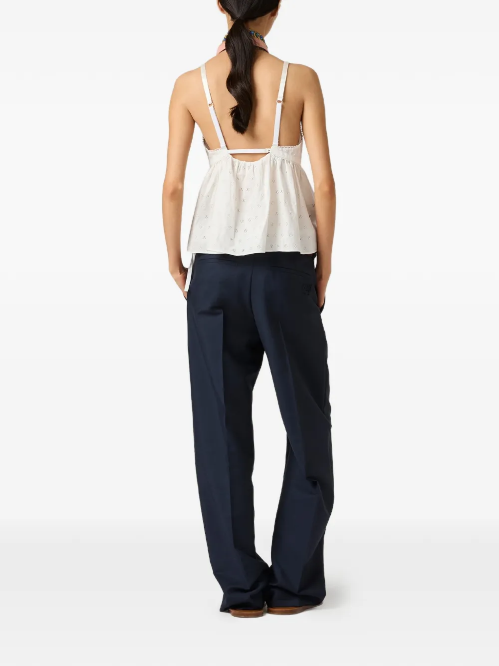 Miu Popeline top met ringlet Wit