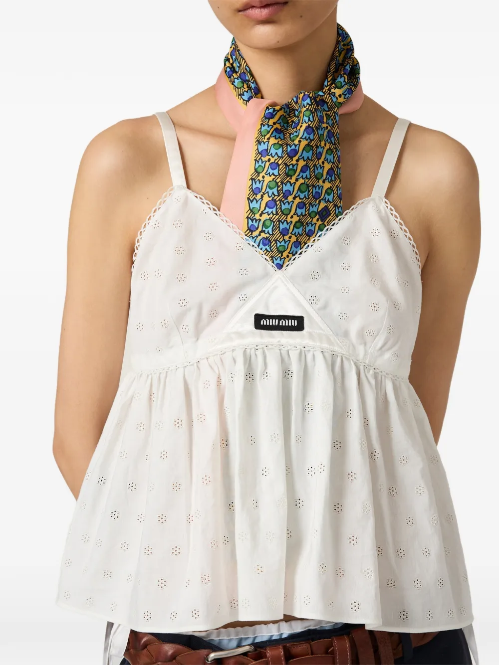 Miu Popeline top met ringlet Wit