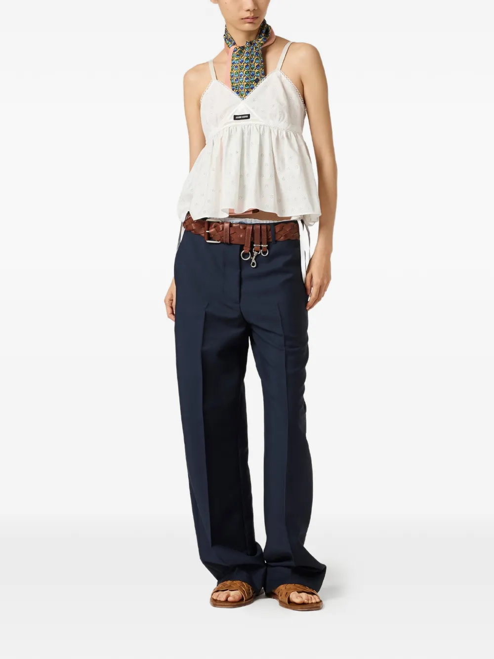 Miu Popeline top met ringlet Wit