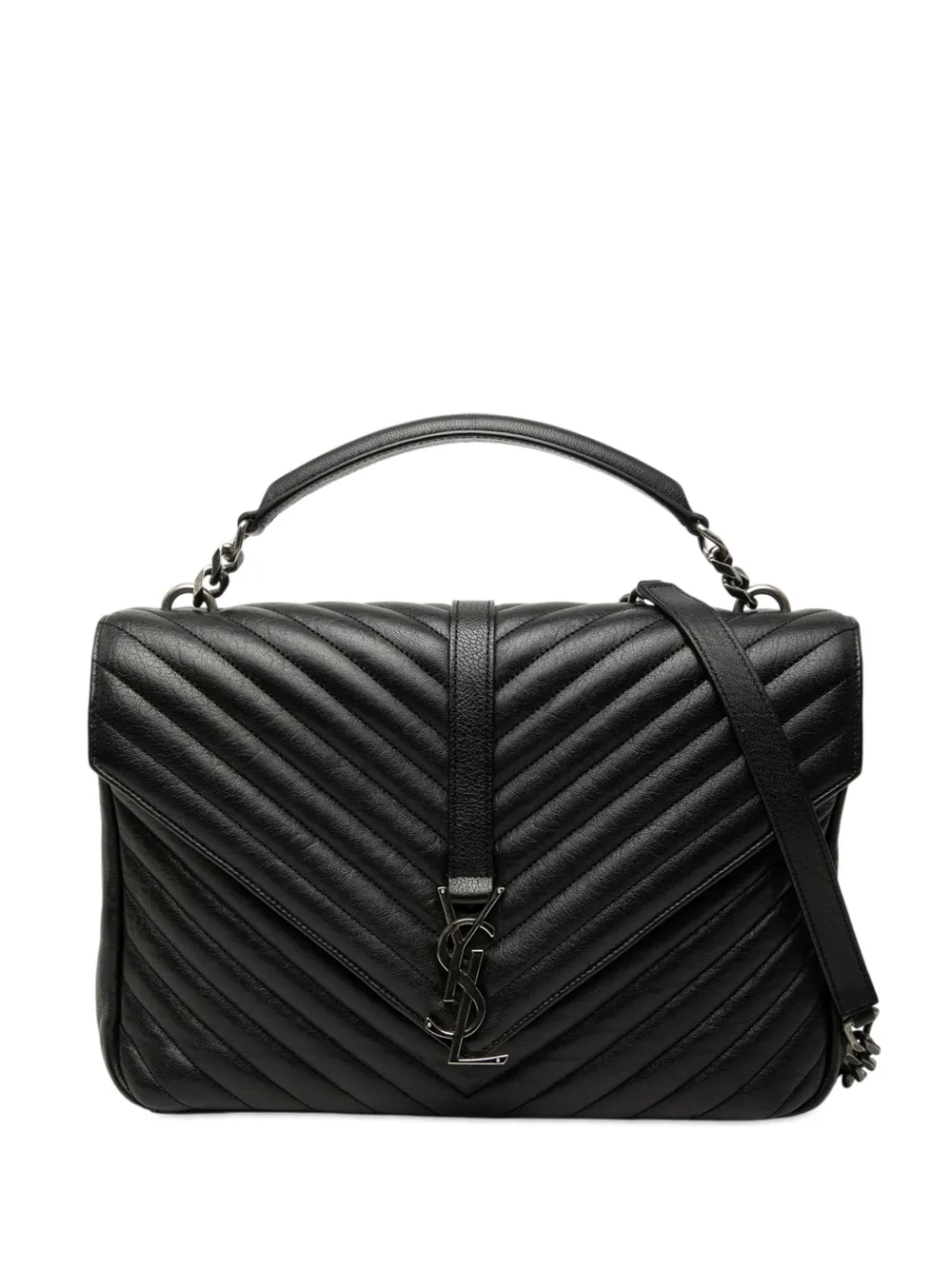 Saint Laurent Pre-Owned 2016 Large Chevron Sheepskin Monogram College satchel - Nero