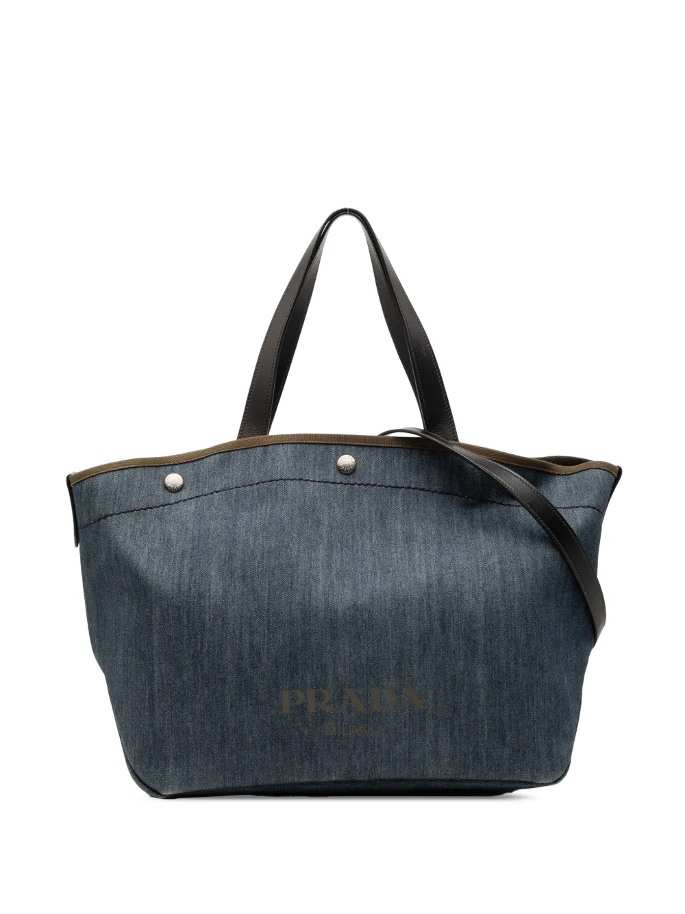 Prada Pre-Owned 2010-2026 City Calf Trimmed Denim Snap Logo Shopping satchel - Blue