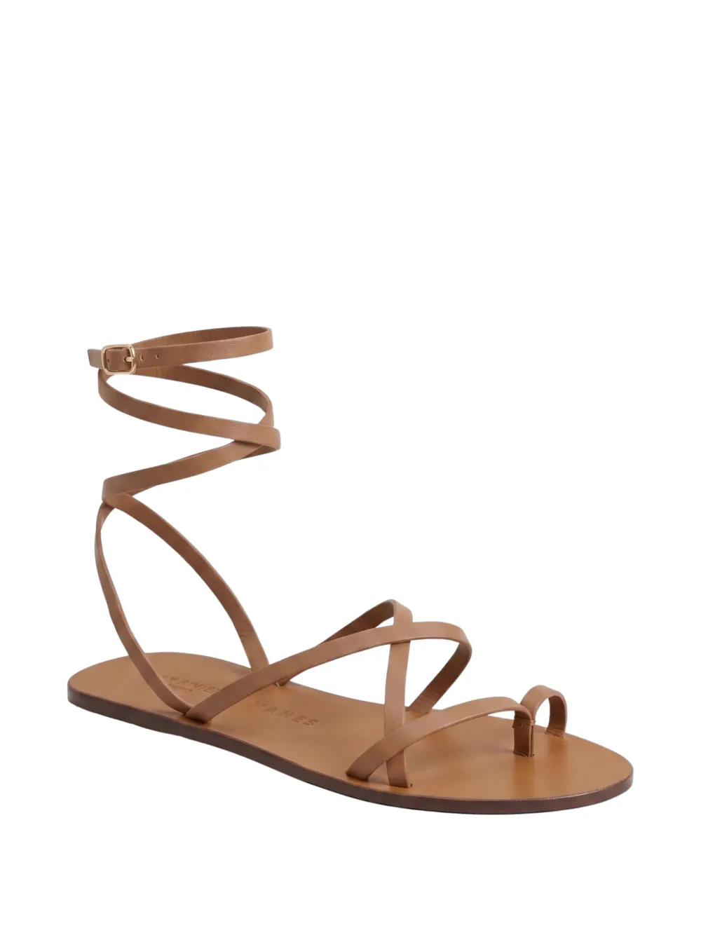 Manebi x Alex Rivière Studio Valentina wrap-around leather flat sandals Bruin