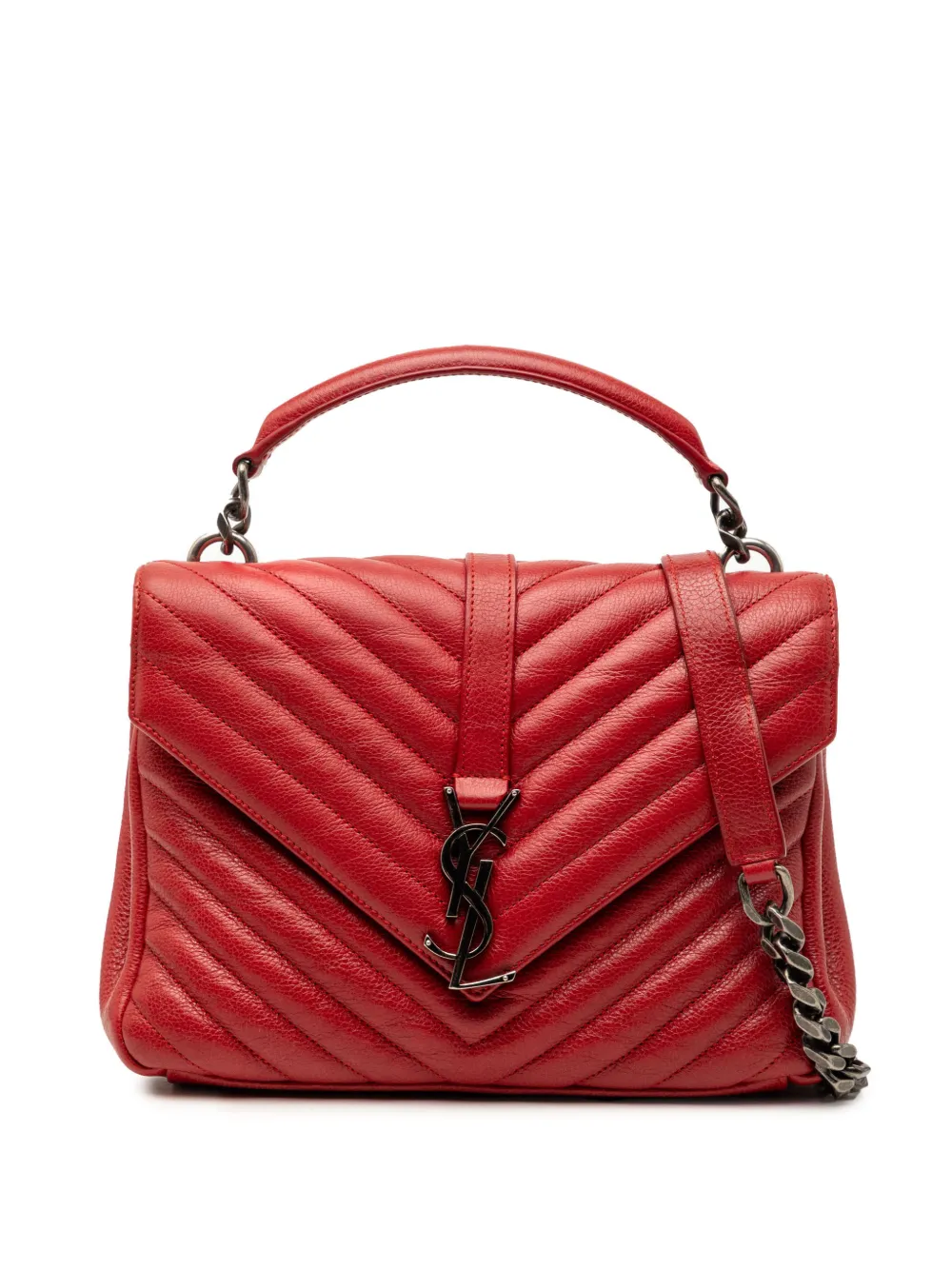 Saint Laurent Pre-Owned 2016 Medium Chevron Sheepskin Monogram College satchel - Rosso