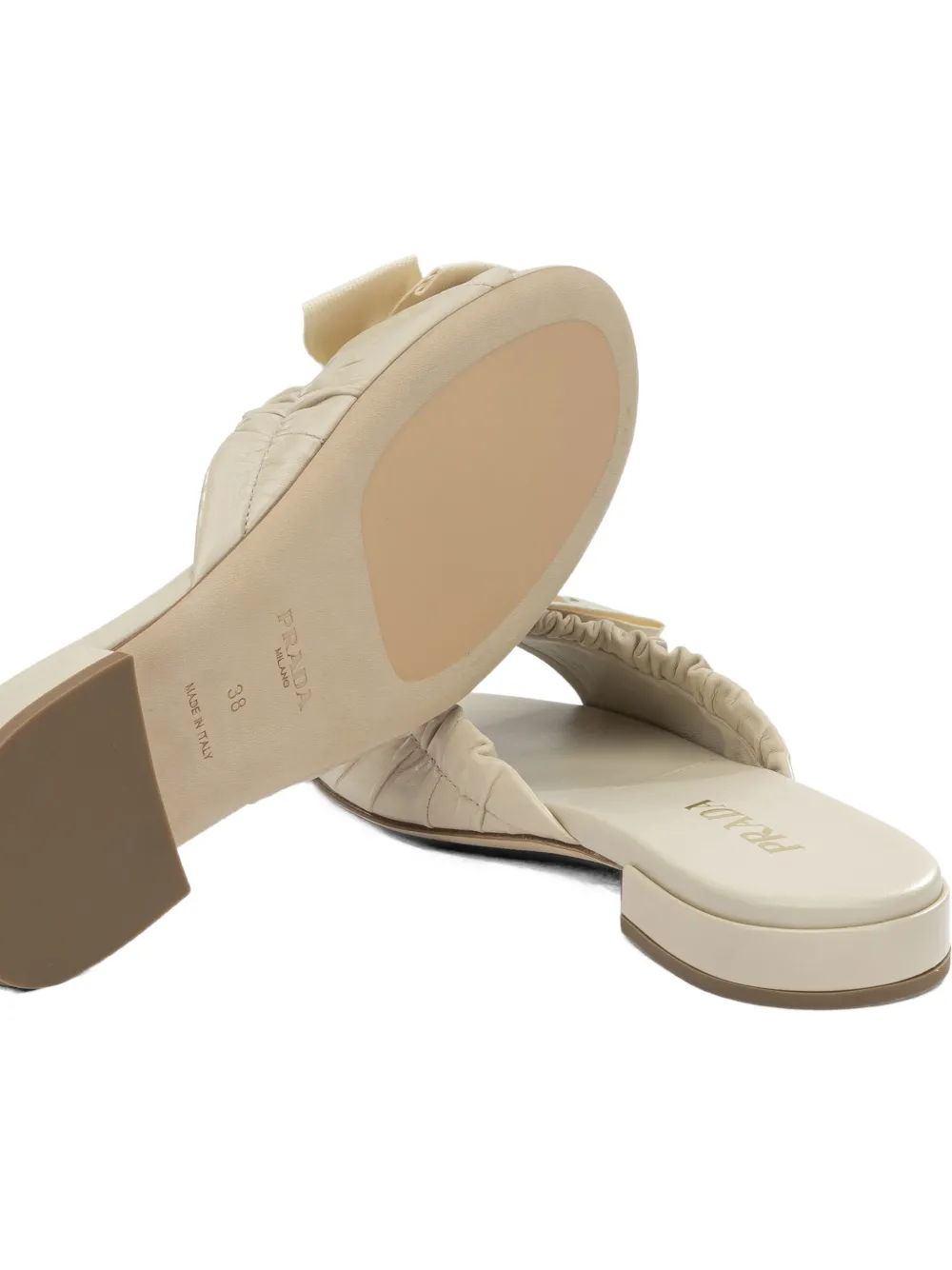 Prada bow-detail ruched sandals Wit