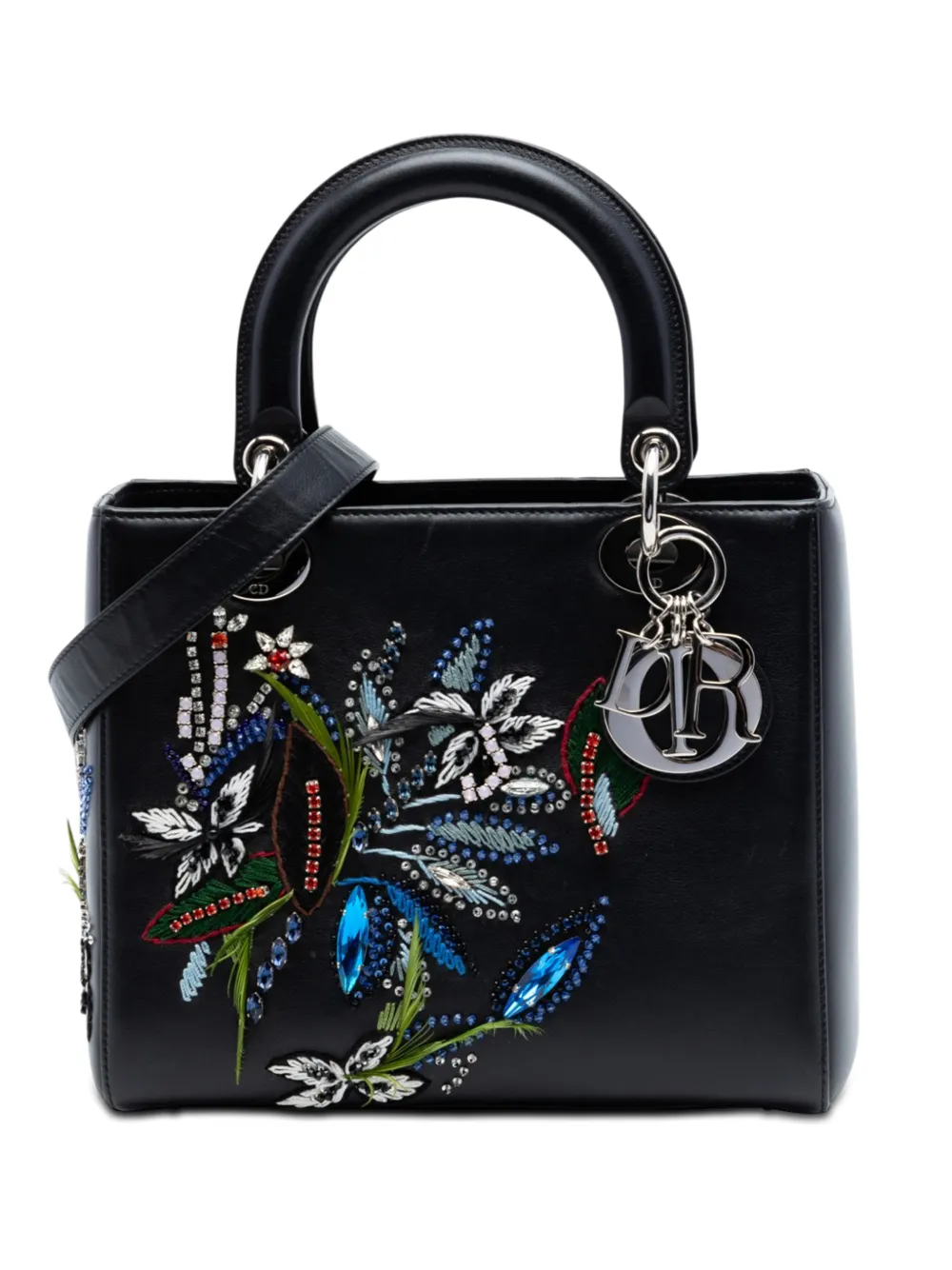 Christian Dior Pre-Owned 2016 Limited Edition Medium Smooth Calfskin Embroidered Beaded Floral Lady Dior satchel - Nero