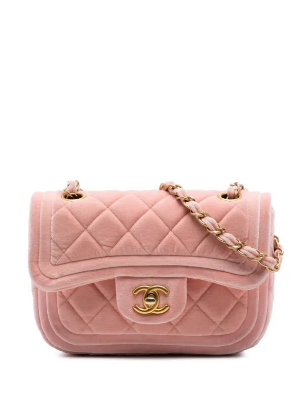 Chanel Pre-owned 2021-2026 Mini Quilted Velvet Double Frame Flap Crossbody Bag in Pink