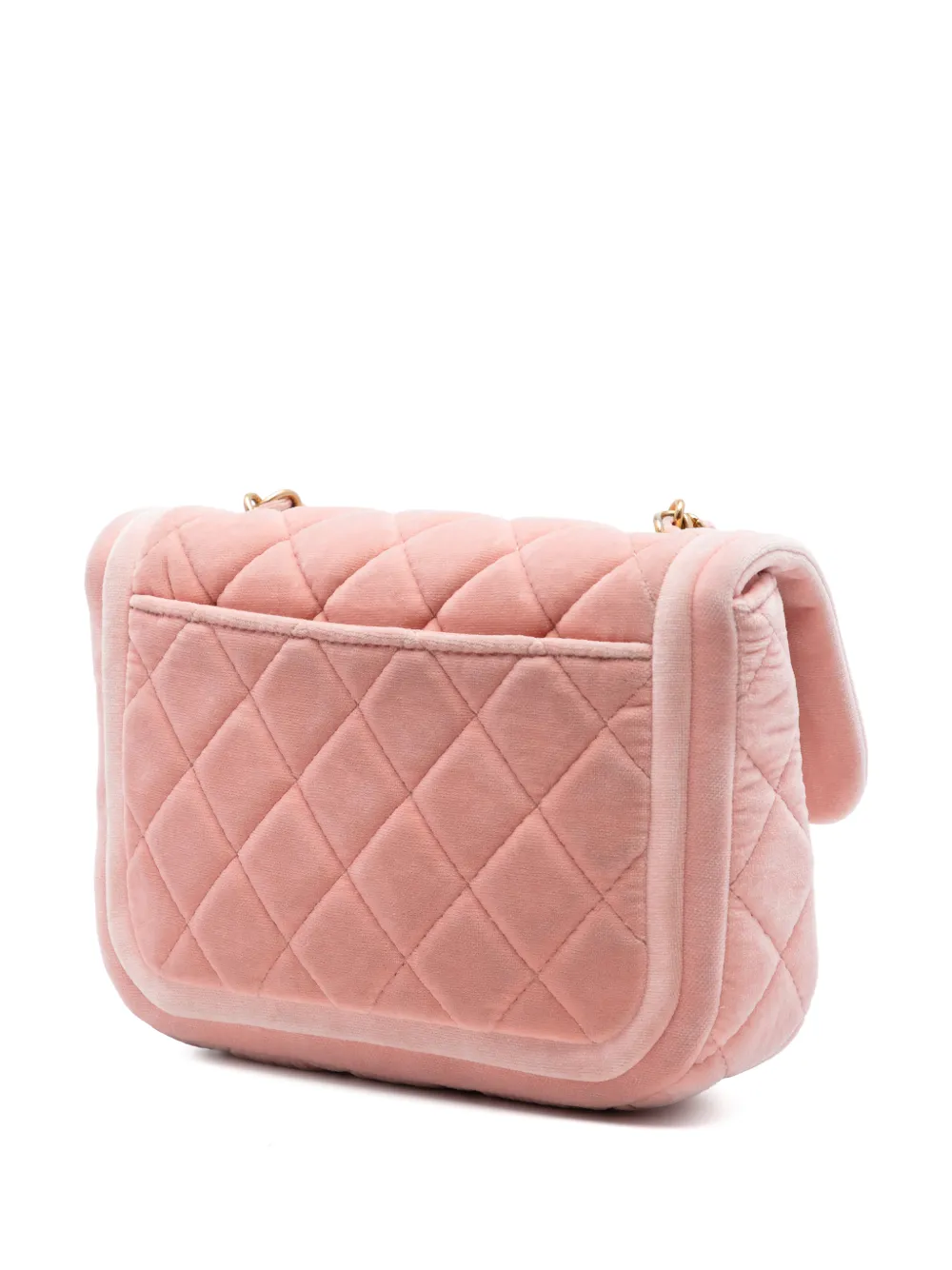Chanel Pre-owned 2021-2026 Mini Quilted Velvet Double Frame Flap Crossbody Bag in Pink, view 3