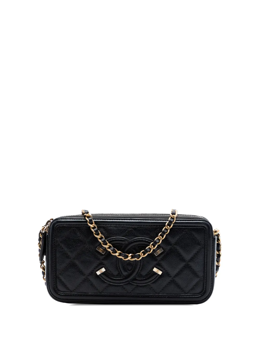 CHANEL Pre-Owned 2018 Caviar CC Filigree Clutch with Chain crossbody bag - Nero