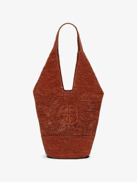 ANINE BING Leah logo raffia tote bag