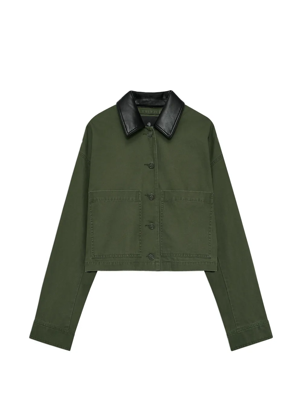 ANINE BING Yuma contrast-collar cropped jacket - Verde