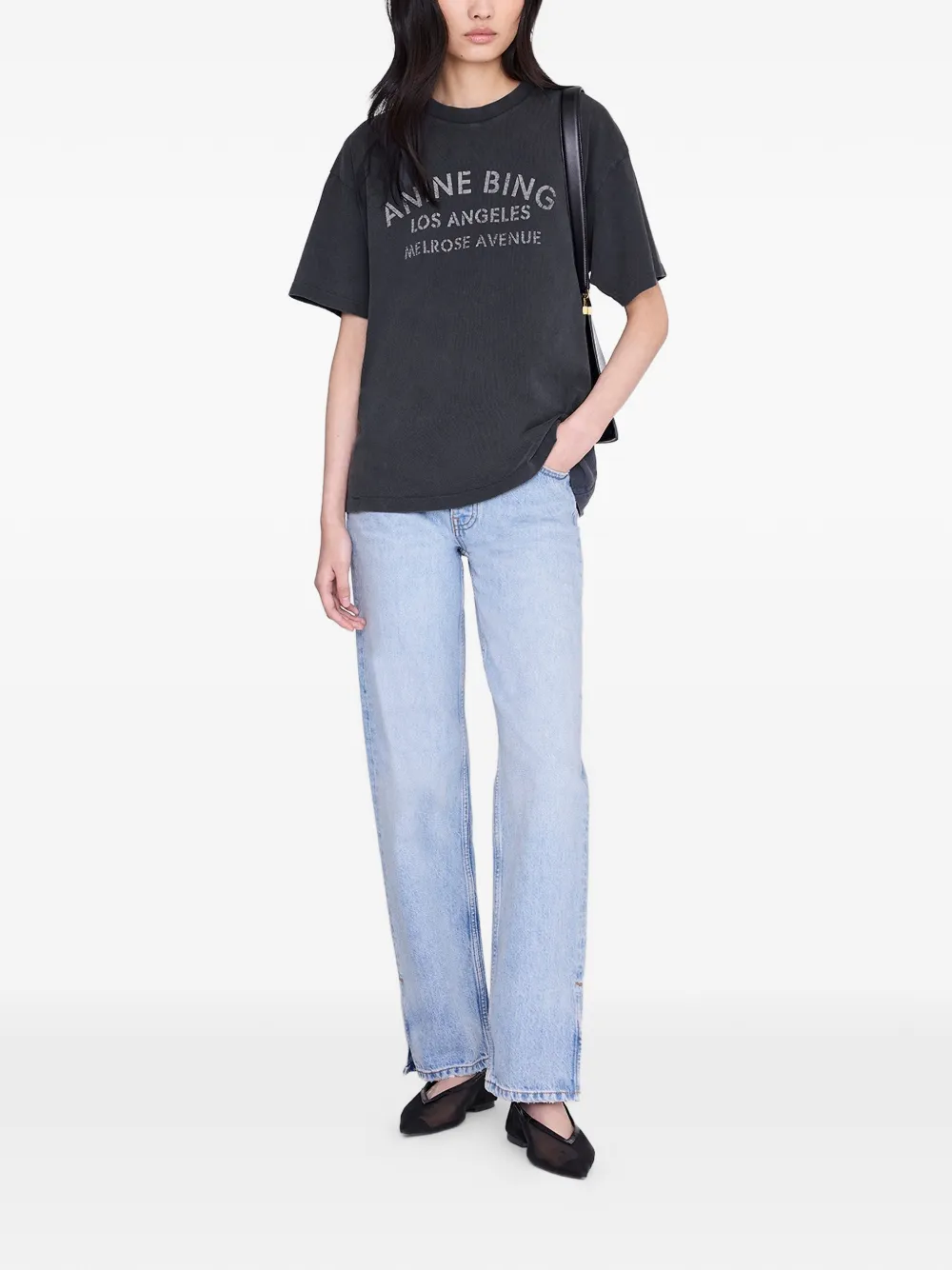 ANINE BING Cade T-shirt Melrose stencil Zwart