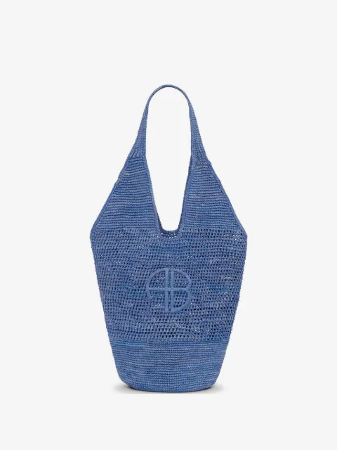 ANINE BING Leah logo raffia tote bag