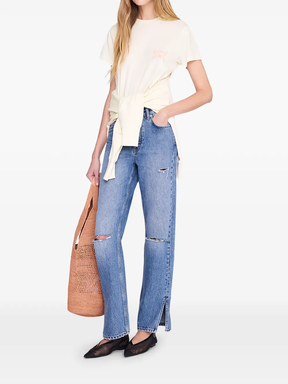ANINE BING Shelley T-shirt met grafische print Beige