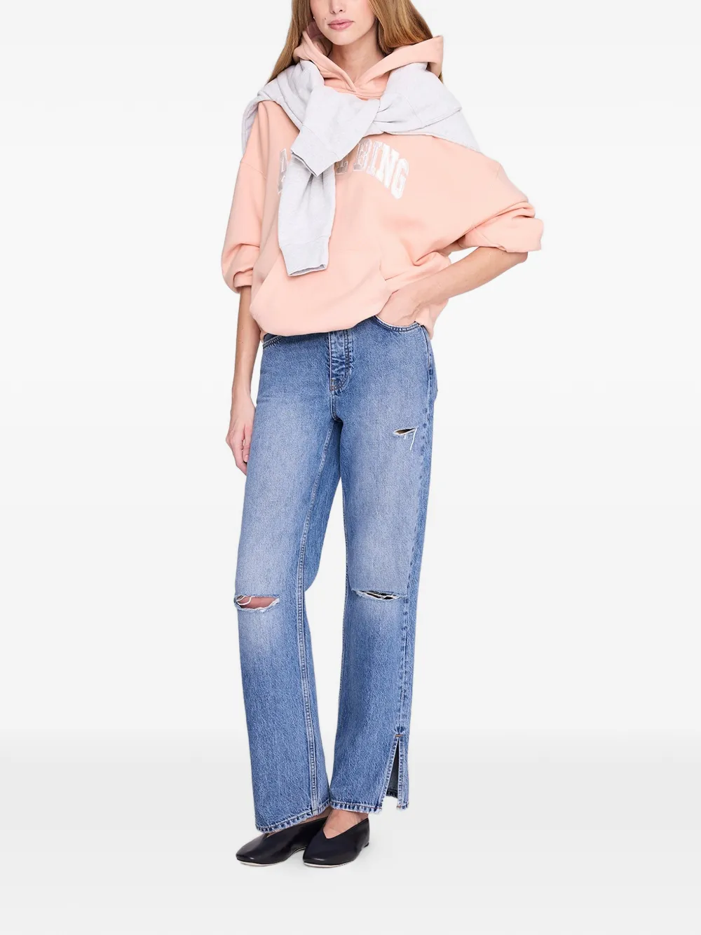 ANINE BING Hoodie met geborduurd logo Roze