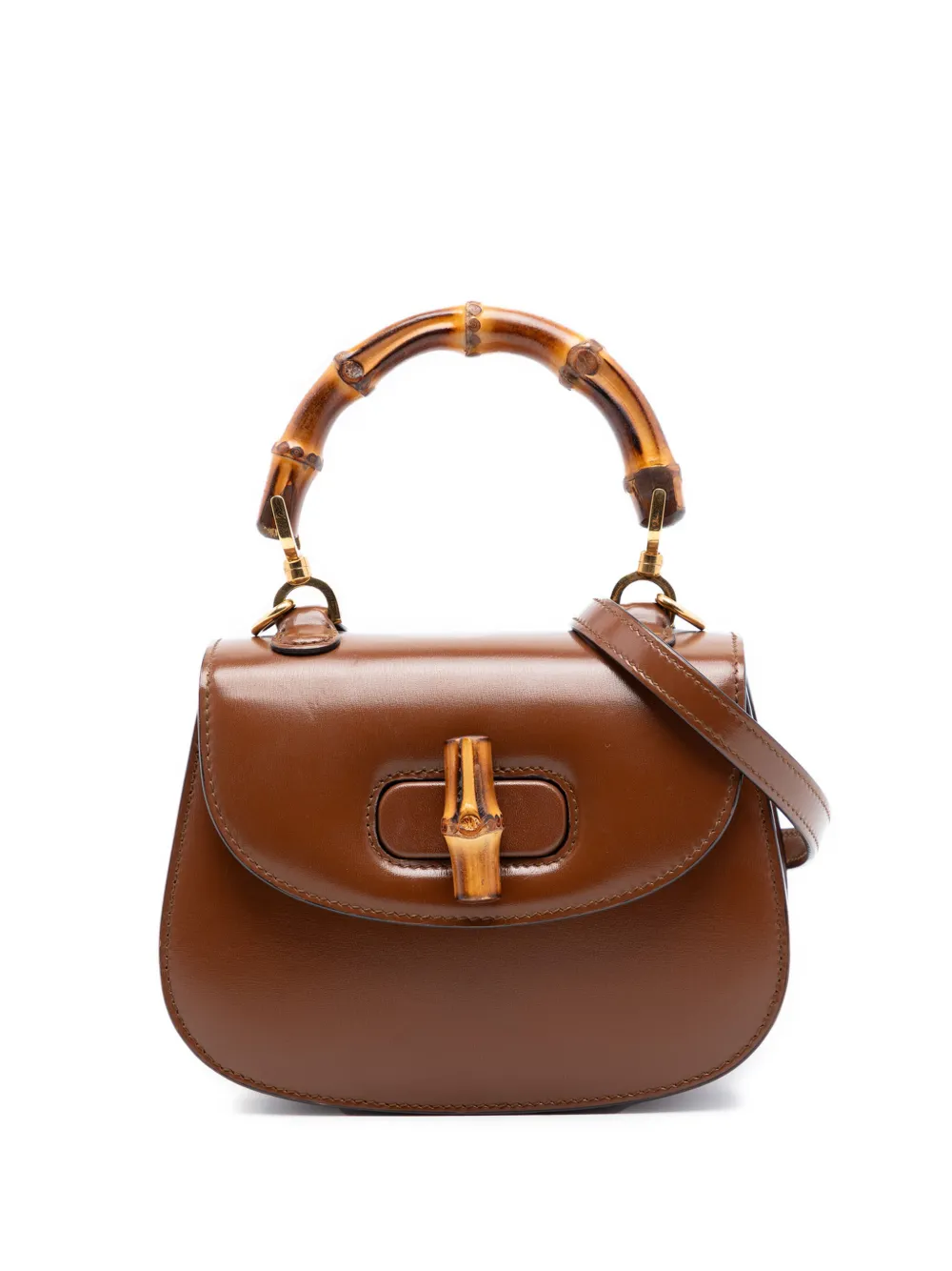 Gucci Pre-Owned 2016-2026 Mini Calfskin 1947 Bamboo Top Handle Bag satchel - Marrone