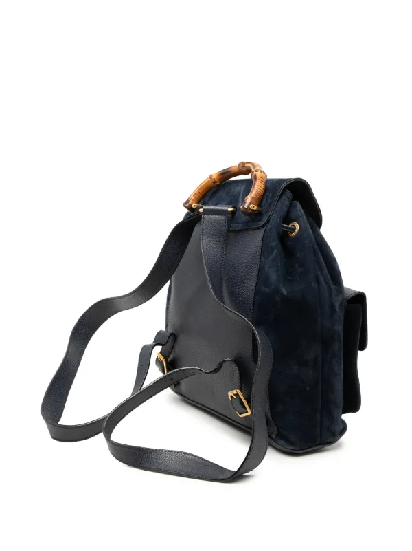Gucci Mini Bamboo Backpack Navy Suede Leather Vintage GUCCI Blue Suede Bamboo Backpack 003.2058.0016  main image 4